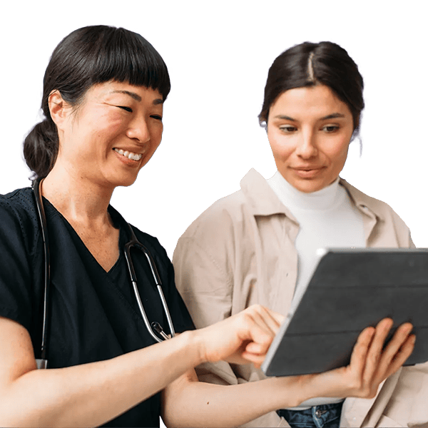 Patient with doctor looking at MiniMed Flex