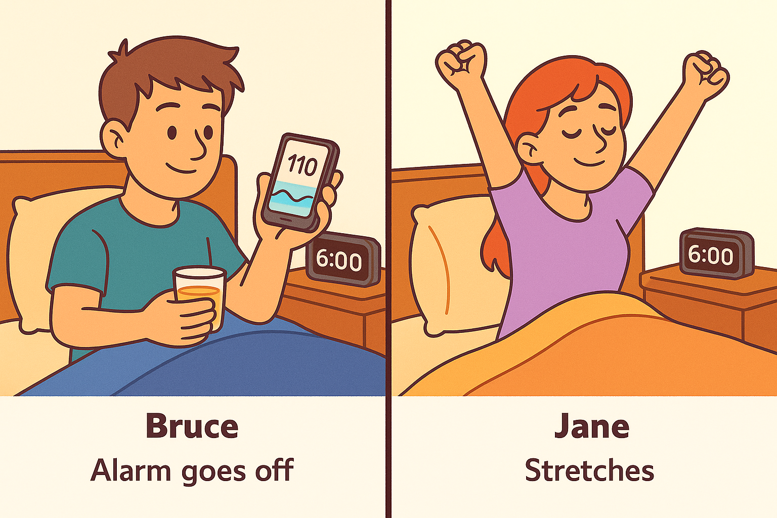Person with diabetes versus person without in the morning