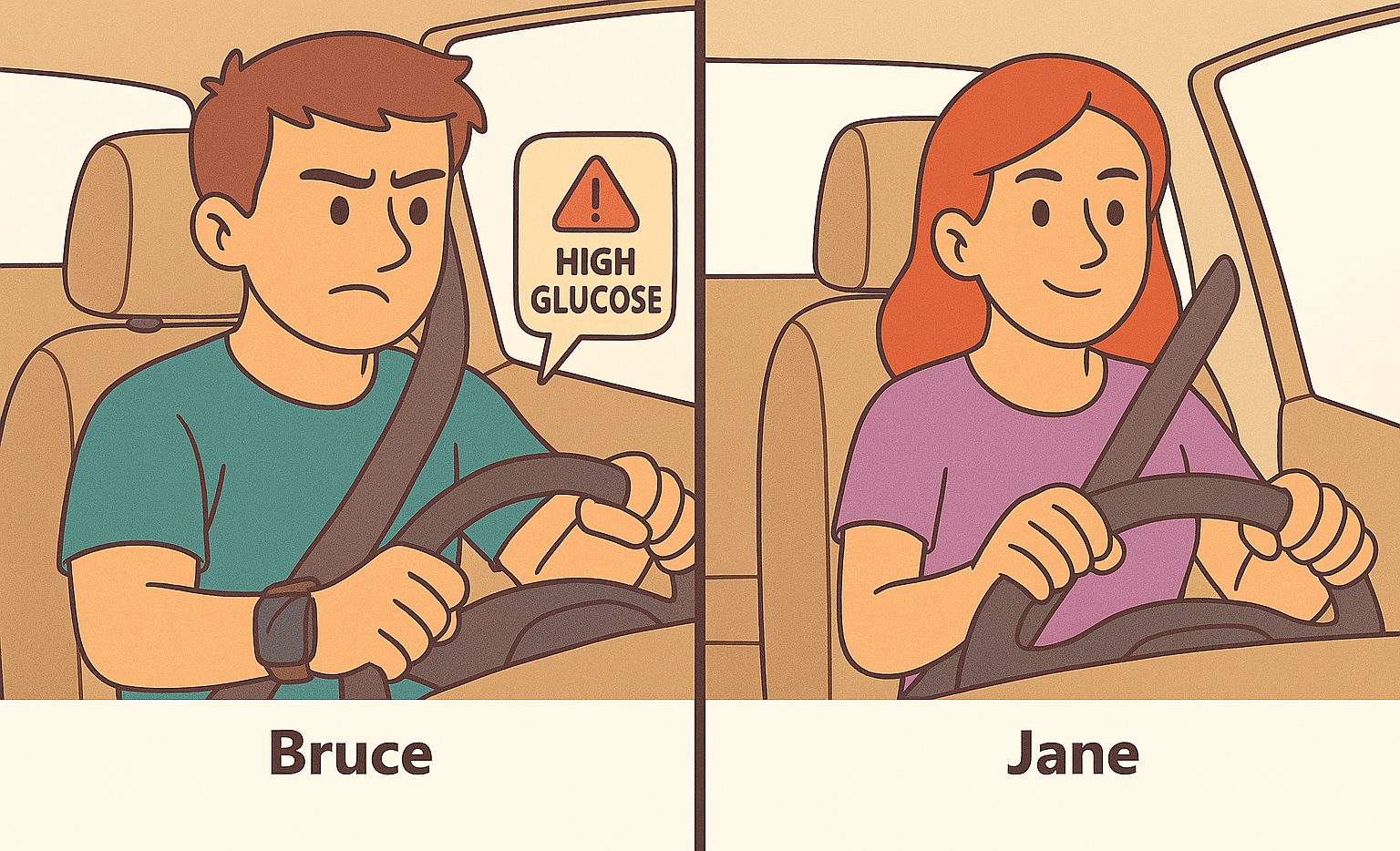 Person with diabetes versus person without driving to work