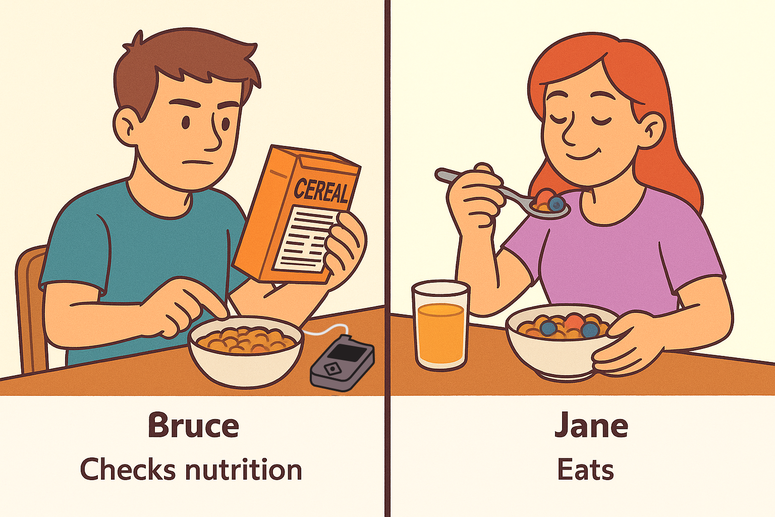 AI generated - edited - Person with diabetes versus person without 