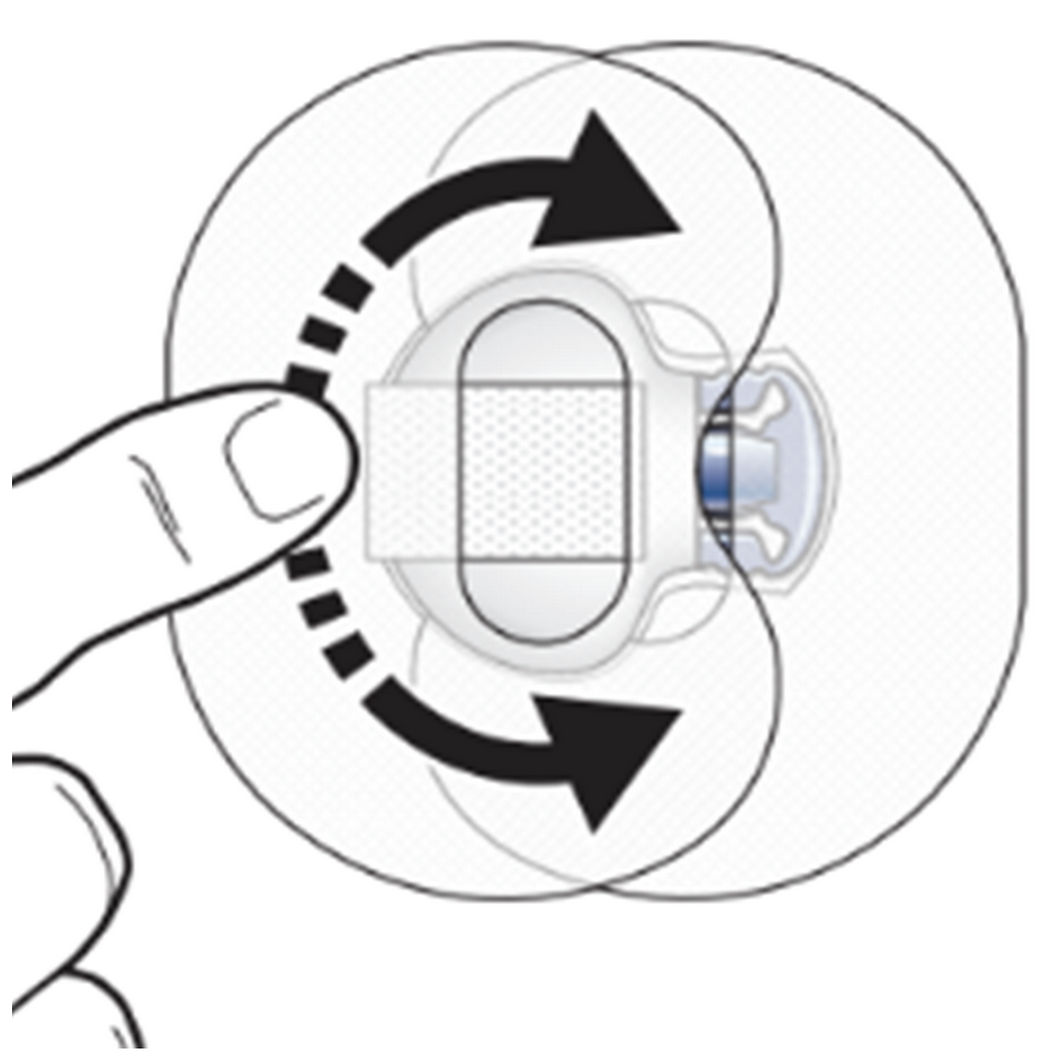 Illustration showing how to rotate an infusion set adhesive for removal.