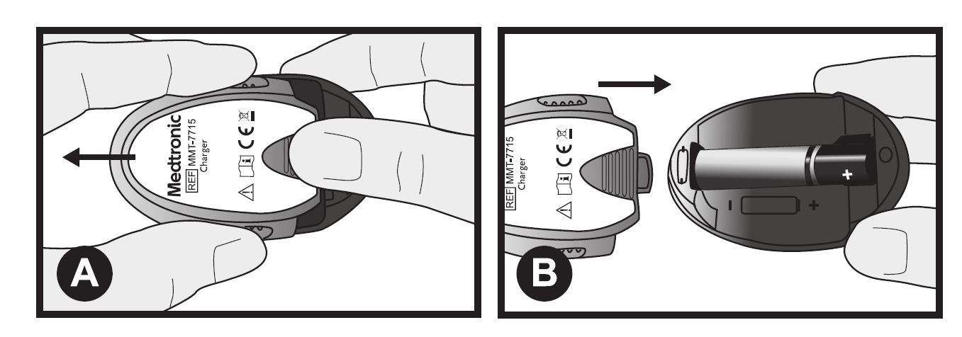 Instruções para inserir a pilha no carregador