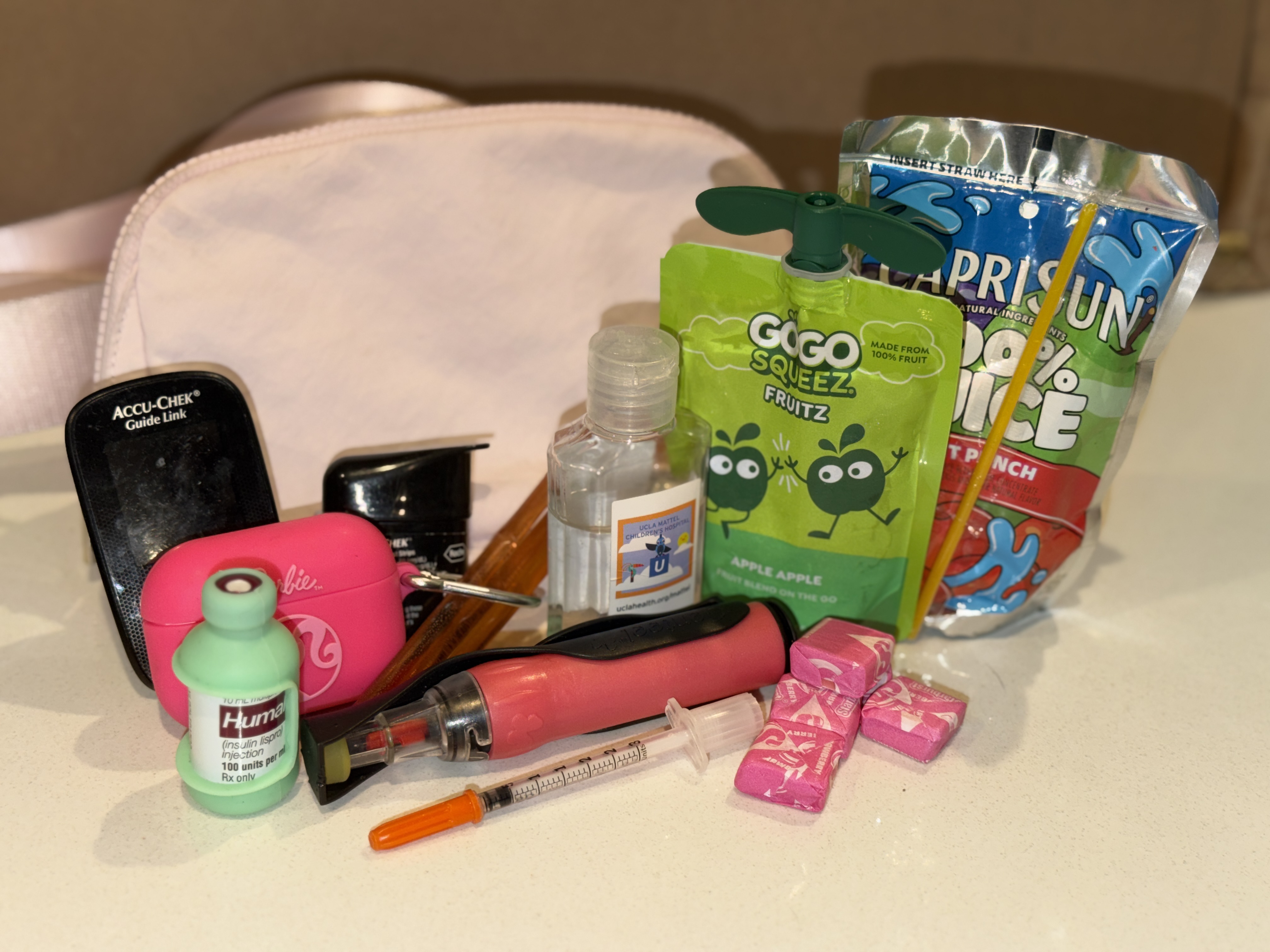 Monique's running fanny pack with supplies outside