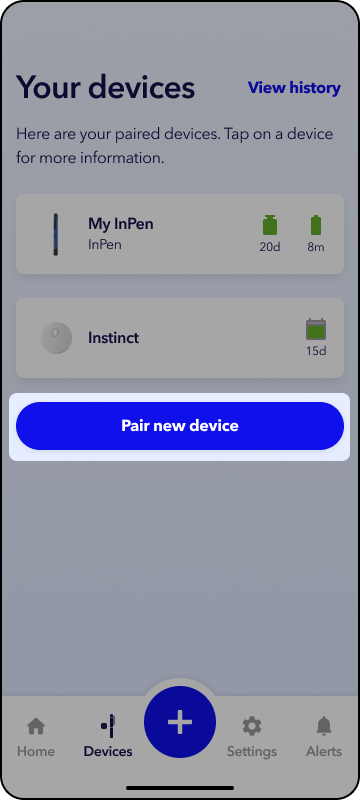 grafico del pantalla incio emparejamiento InPen instinct - 2