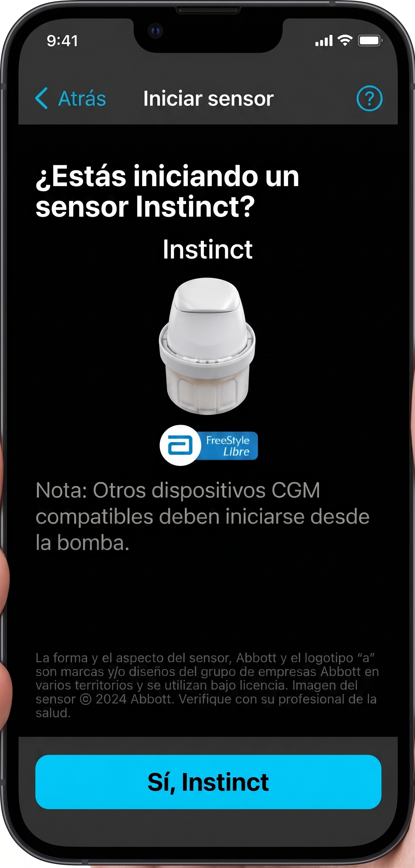 grafico del antalla de inicio de sensor de la aplicación Instinct - sí circulado