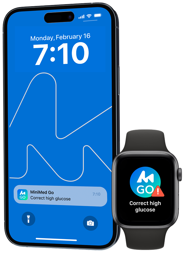 MiniMed Go phone and watch high glucose alert