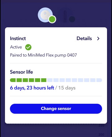 MiniMed app Instinct sensor change sensor - cropped
