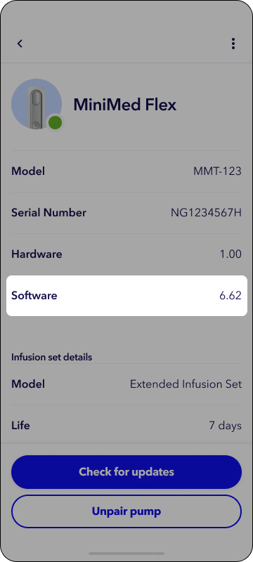 MiniMed app - Flex details software highlighted