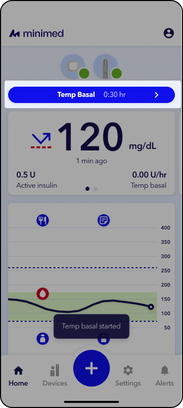 MiniMed app screens