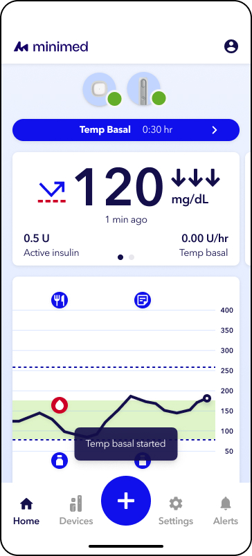 MiniMed app screens