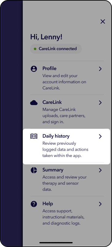 MiniMed app screens