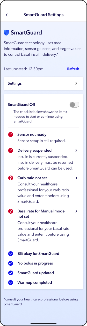 MiniMed app screens