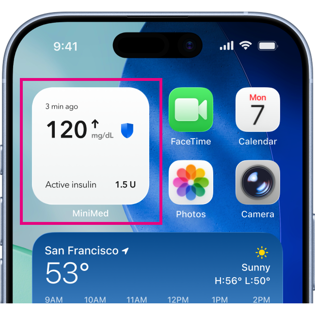 MiniMed app Widget on iPhone