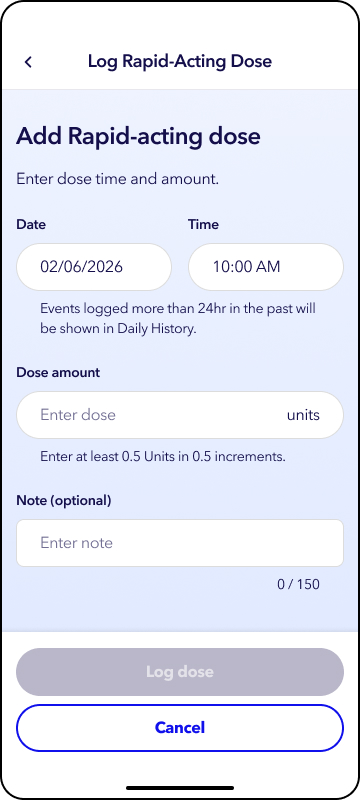 MiniMed Go app screen
