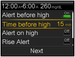 pump-630g-high-setup-data-entry-screen-time-before-high-selected