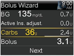 pump-770g-bolus-wizard-screen-carbs-36-selected