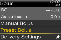 pump-780g-bolus-screen-preset-bolus-selected