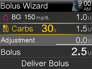 pump-780g-bolus-wizard-screen-carbs-30-grams-selected